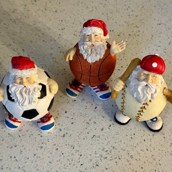 3 Vintage Sports Santa Christmas Bobblehead Figurines Soccer Baseball Basketball - Picture 5 of 12